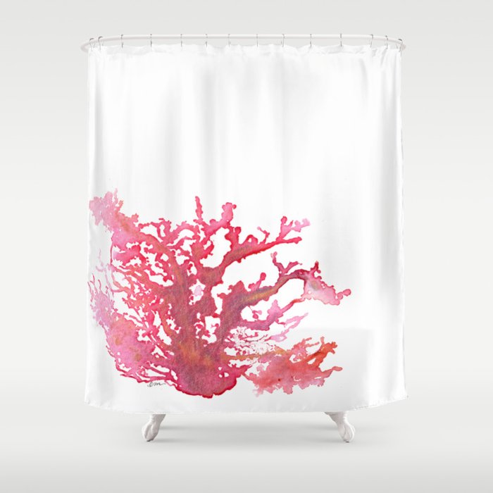 Coral pink shower curtain deals