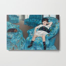 Mary Cassatt - Little Girl in a Blue Armchair Metal Print | American, Cassatt, Littlegirl, Bluearmchair, Painting, Impressionist, Woman, Mary Cassatt 