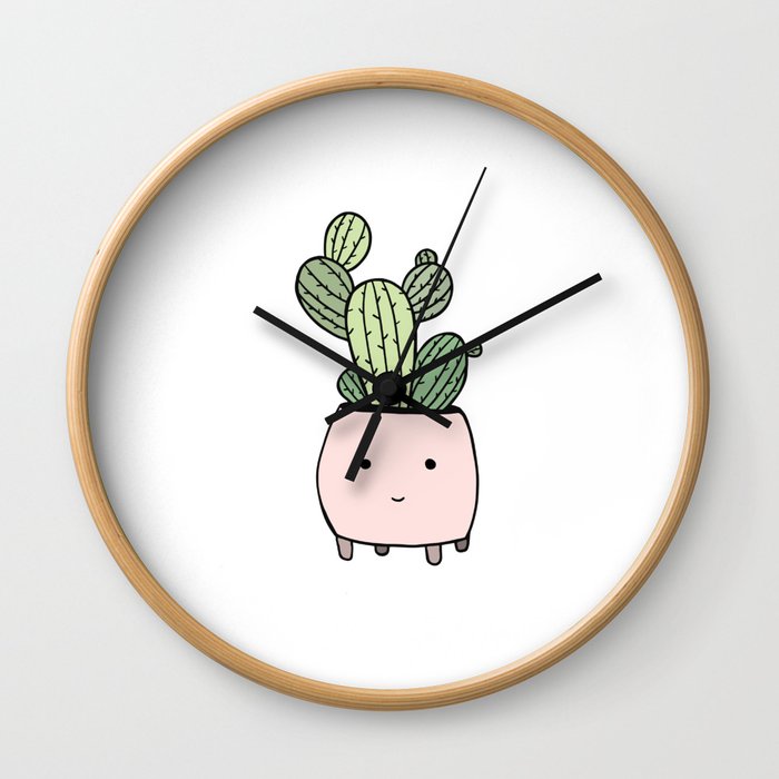 Smiling cactus in pink flowerpot Wall Clock