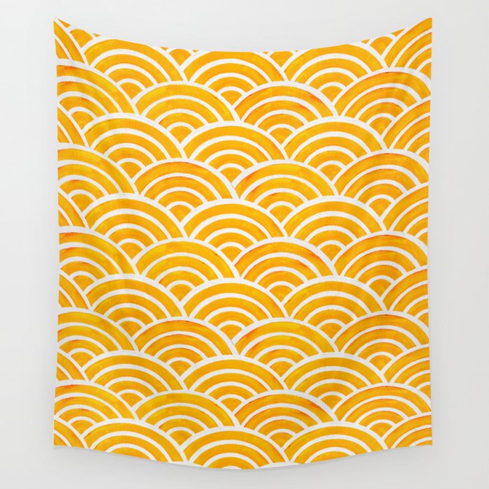 Japanese Seigaiha Wave – Marigold Palette Wall Tapestry by Cat ...