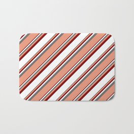 [ Thumbnail: Dim Gray, Dark Salmon, Maroon & White Colored Lines/Stripes Pattern Bath Mat ]