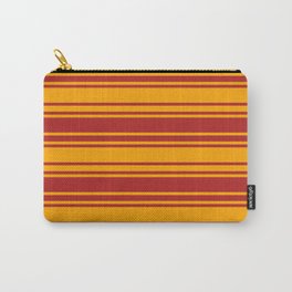 [ Thumbnail: Red & Orange Colored Lined/Striped Pattern Carry-All Pouch ]