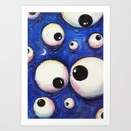Blue Monster Eyes Art Print | Illustration, Monsterart, Funnymonster, Monster, Nightsky, Ink, Moon, Bluemonster, Blue, Funny 