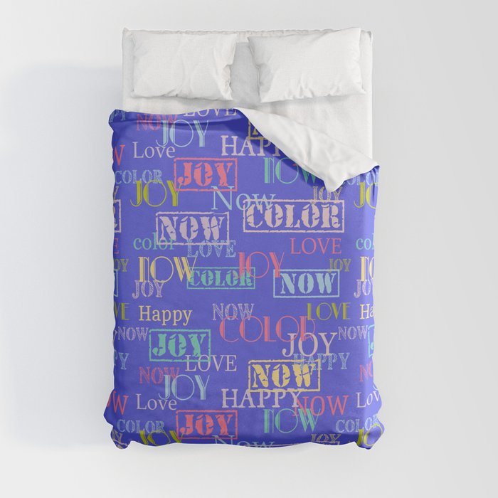Enjoy The Colors - Colorful typography modern abstract pattern on  Happy Blue color Duvet Cover