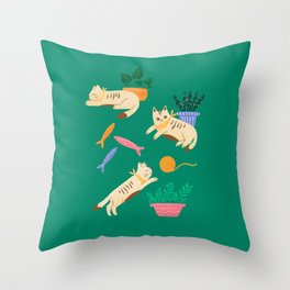 Cats and plants Throw Pillow
