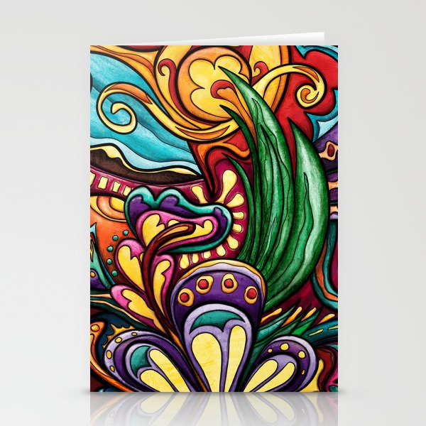 Colorful abstract landscape painting, cheerful hippie town art Stationery Cards