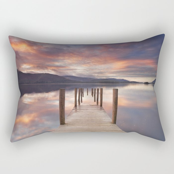 Flooded jetty in Derwent Water, Lake District, England at sunset Rectangular Pillow