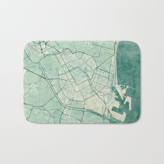 Valencia Map Blue Vintage Bath Mat