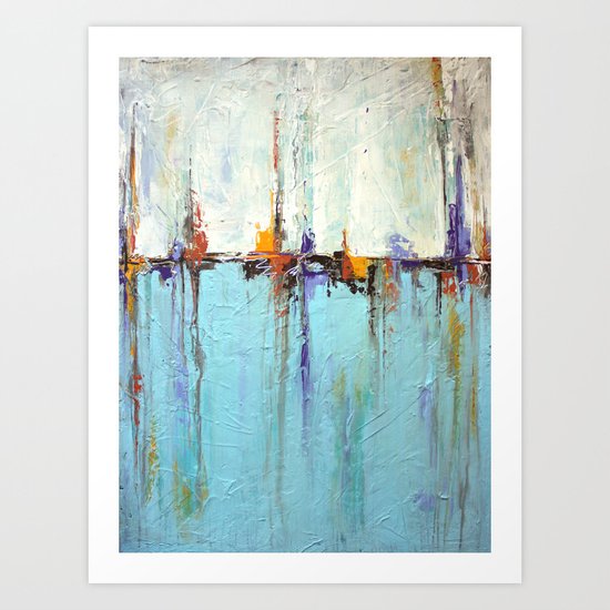 Abstract White and Blue Painting – Textured Art – “Sailing” Art Print