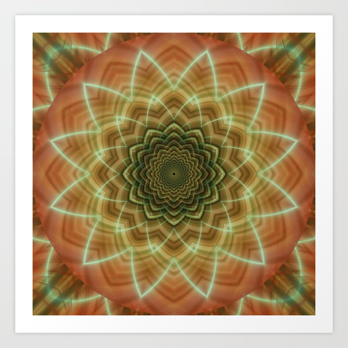 Mandala fractal flower orange Art Print