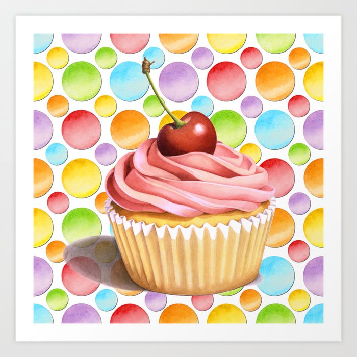 Birthday Cupcake Polka Dots Art Print