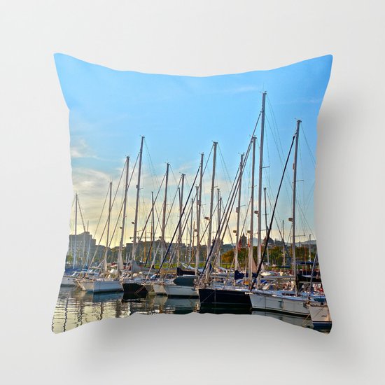 Harbor: Barcelona, Spain Throw Pillow
