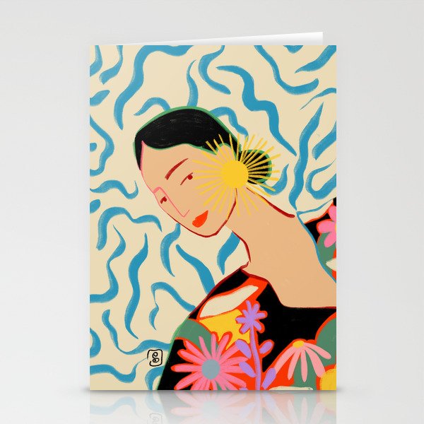 SMILING WOMAN AND SUNSHINE Stationery Cards