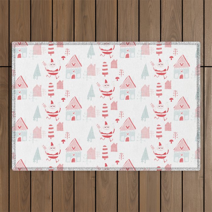 Santa is in Town White #Holiday #Christmas Outdoor Rug