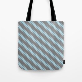 [ Thumbnail: Grey & Light Blue Colored Stripes Pattern Tote Bag ]