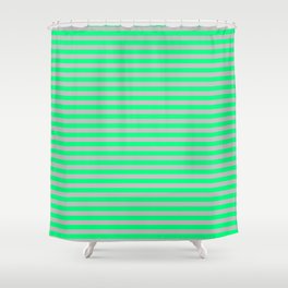 [ Thumbnail: Green & Grey Colored Stripes/Lines Pattern Shower Curtain ]
