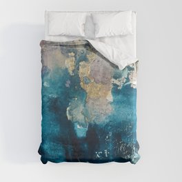 Timeless: A gorgeous, abstract mixed media piece in blue, pink, and gold by Alyssa Hamilton Art Duvet Cover