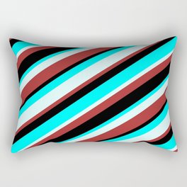 [ Thumbnail: Aqua, Light Cyan, Brown & Black Colored Lined Pattern Rectangular Pillow ]