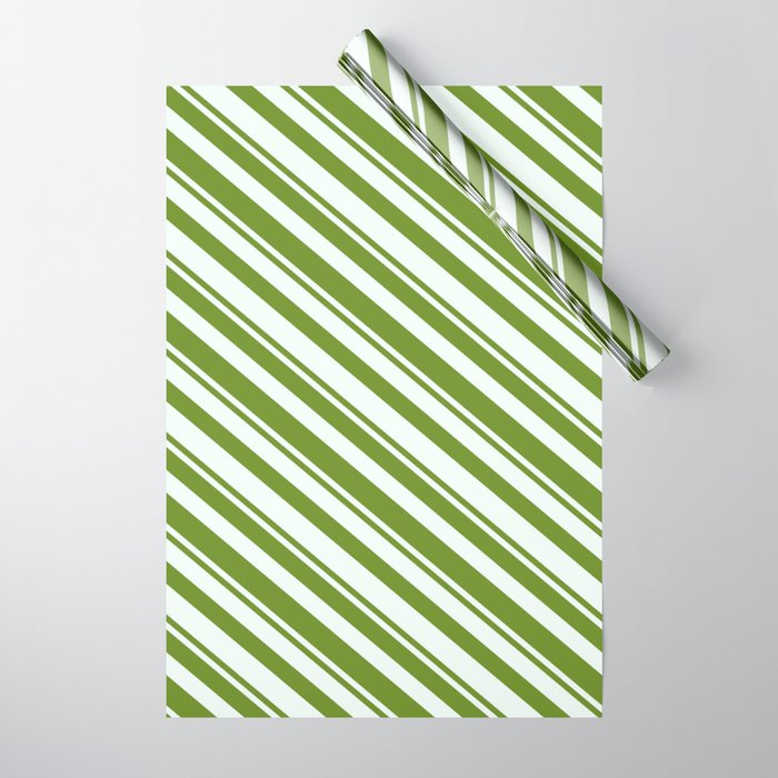 Mint Cream and Green Colored Stripes Pattern Wrapping Paper