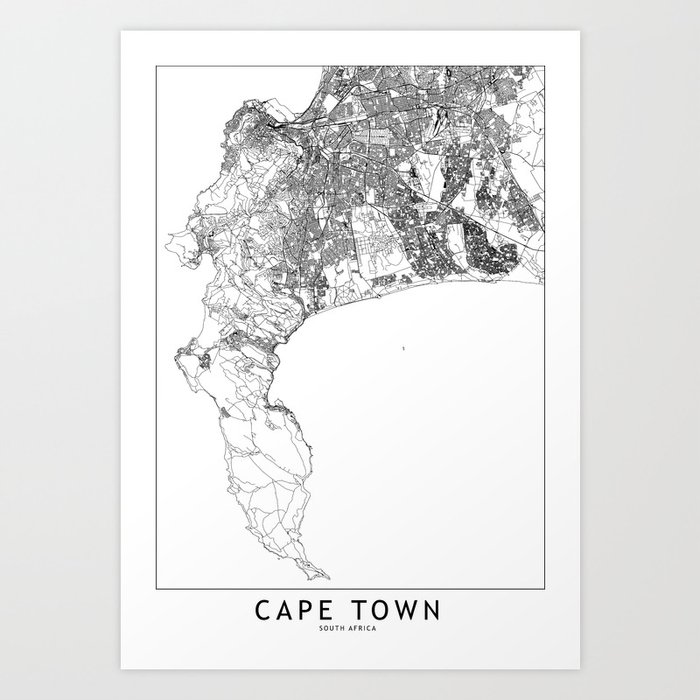 Cape Town White Map Art Print