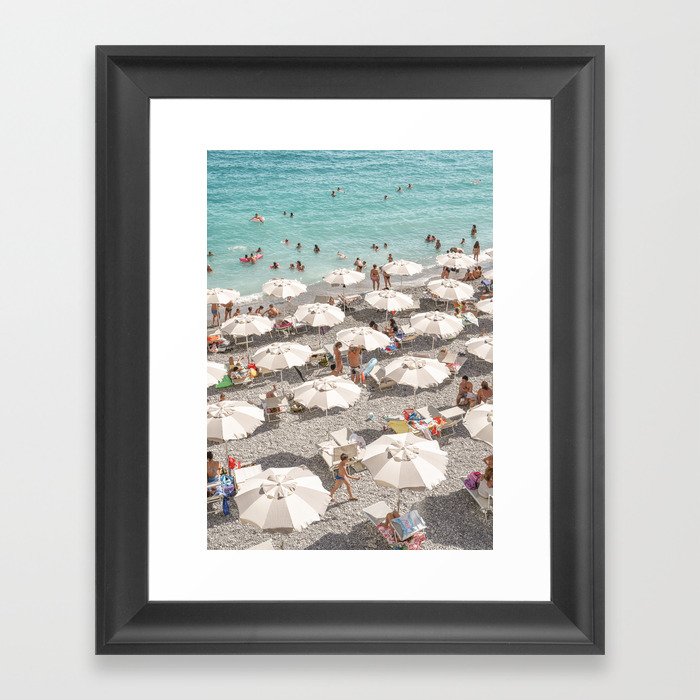 Amalfi Coast Beach Umbrella Photo | Italian Summer In Pastel Colors Art Print | Italy, Europe Travel Photography Framed Art Print