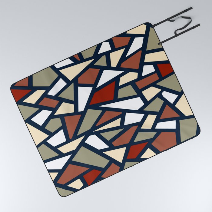 Black Geometric Abstract Pattern Rust Brown Greige White Picnic Blanket