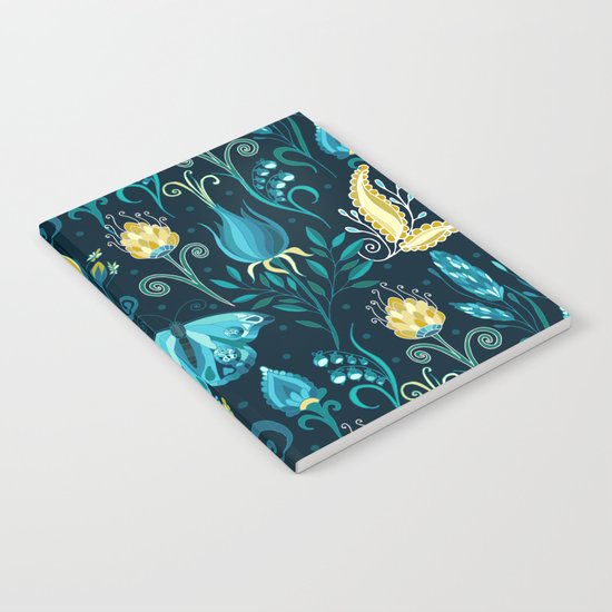 Floral blue pattern with butterfly Notebook