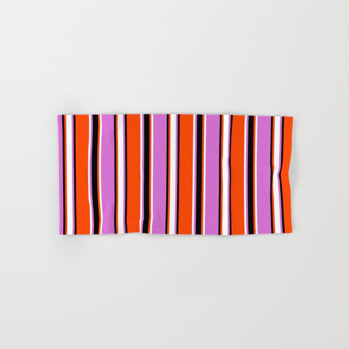 Red, Black, Orchid, and White Colored Stripes Pattern Hand & Bath Towel