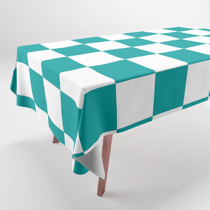 CHESS DESIGN (TEAL-WHITE) Tablecloth