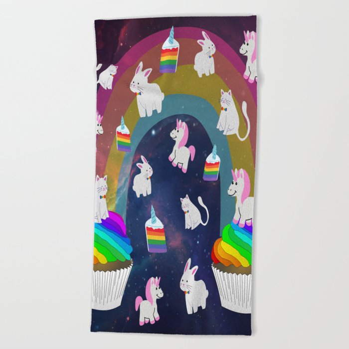Rainbow Unicorn Cupcakes Space Cats Bunnies Birthday Beach Towel