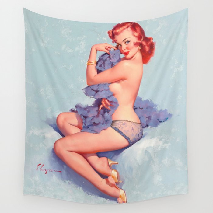 Pin Up Girl Roxane By Gil Elvgren Natural Redhead Wall Tapestry