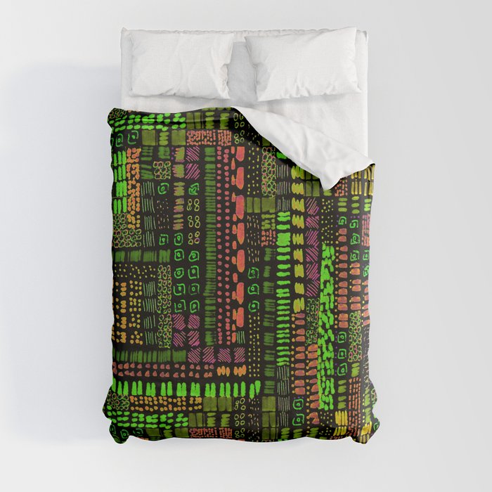vivid green and magenta ink marks hand-drawn collection Duvet Cover