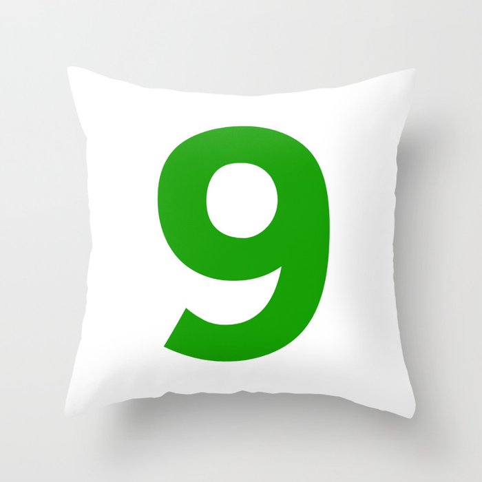 Number 9 (Green & White) Throw Pillow