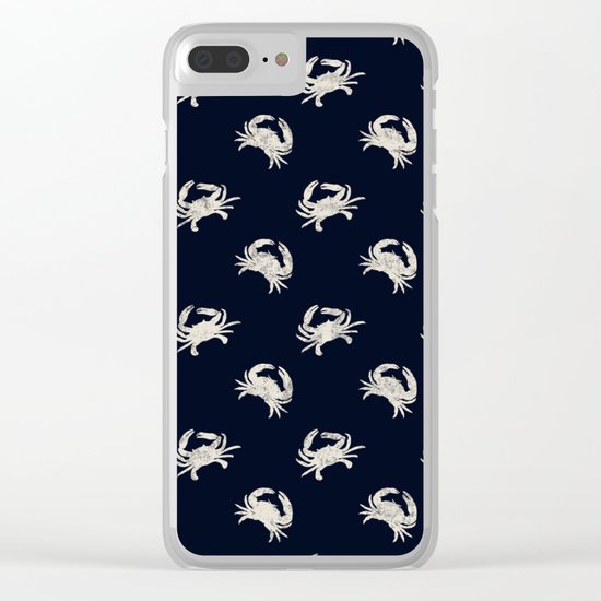 Navy blue maritime sea crab crabs shrimps pattern Clear iPhone Case