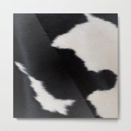 Black Cowhide, Cow Skin Print Pattern, Modern Cowhide Faux Leather Metal Print