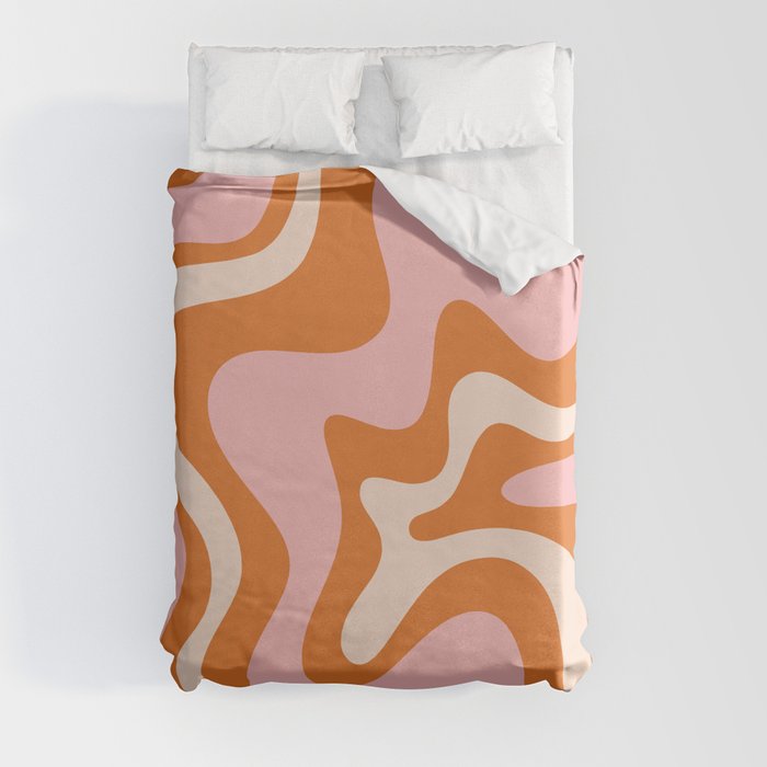 Liquid Swirl Retro Abstract Pattern in Orange Pink Cream Duvet Cover