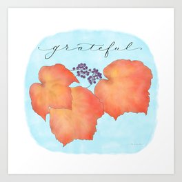 Grateful Autumn Leaves with Blue Cloud Art Print