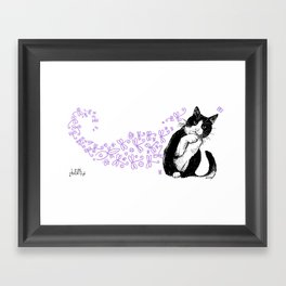 Tuxedo cat and dragonflies Framed Art Print