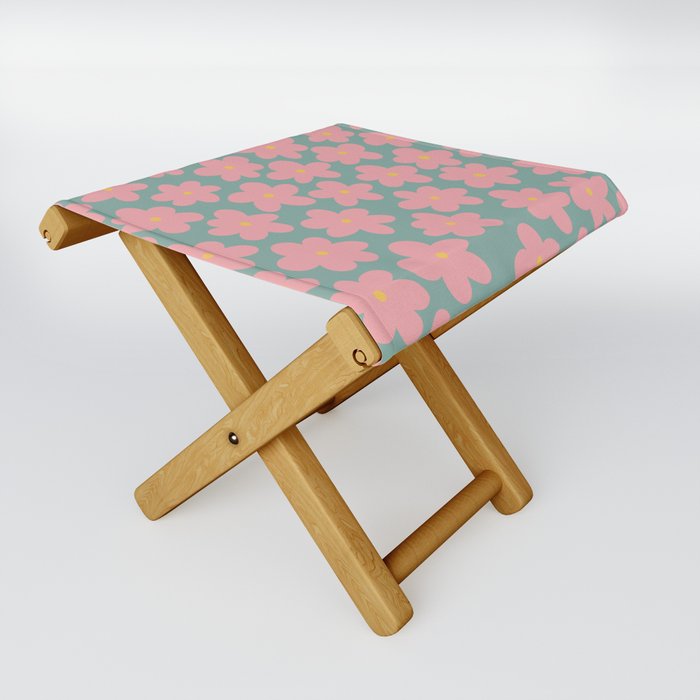 Sea of Flower Power - soft teal pink yellow Folding Stool