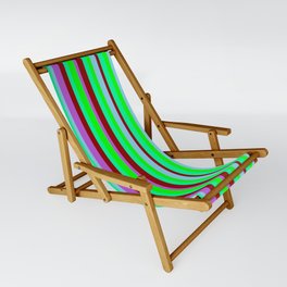 [ Thumbnail: Eye-catching Orchid, Sky Blue, Lime, Green & Dark Red Colored Lined Pattern Sling Chair ]