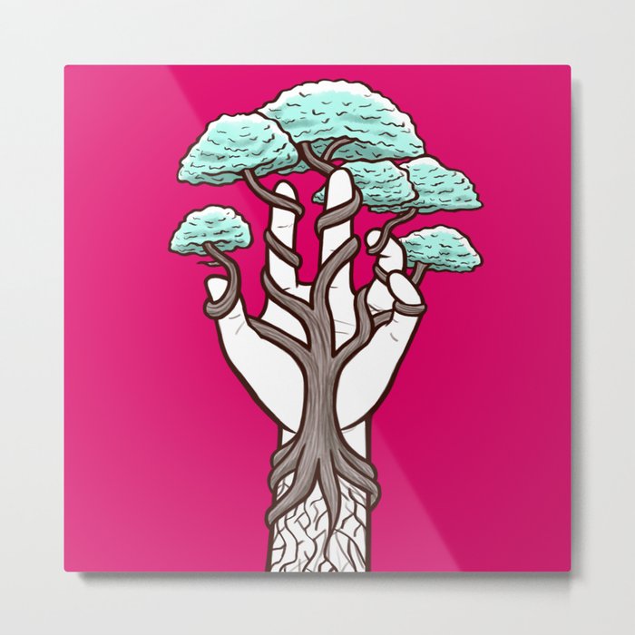 Tree growing within a hand – interlacing of nature and humanity Metal Print