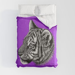 Amur tiger cub - big cat - ink illustration - purple Comforter