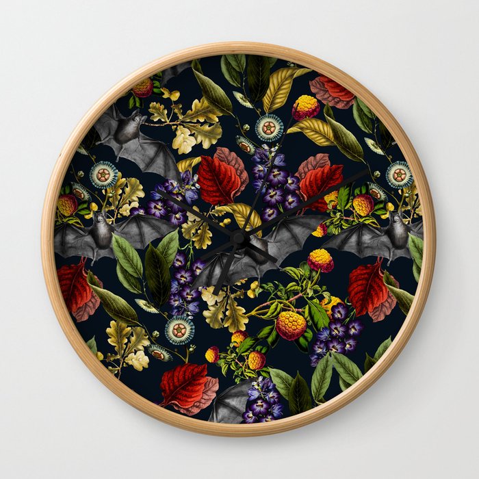 Flying Fox and Floral Pattern Wall Clock