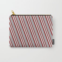 [ Thumbnail: Mint Cream, Dark Red, and Dark Grey Colored Lines Pattern Carry-All Pouch ]