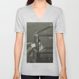 Femme Fatale (Trying to put a woman in a cage) black and white photography - photographs by Atelier Manassé V Neck T Shirt