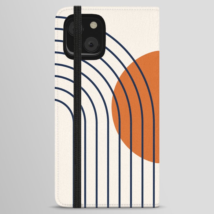 Geometric Lines in Navy Blue Orange 2 (Rainbow Abstraction) iPhone Wallet Case