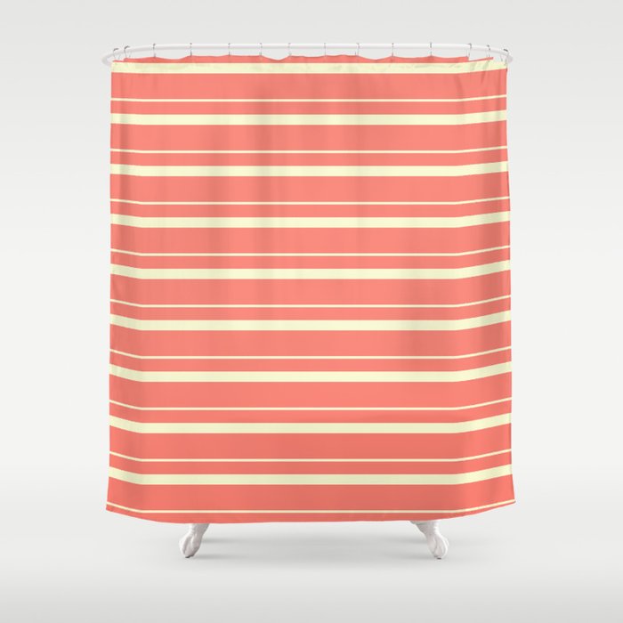 Salmon & Light Yellow Colored Stripes Pattern Shower Curtain
