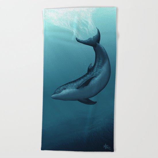 "Siren of the Blue Lagoon" by Amber Marine ~ Dolphin Art, Digital Painting, (c) 2015 Beach Towel