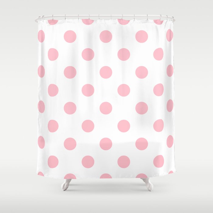 Polka Dots - Pink on White Shower Curtain