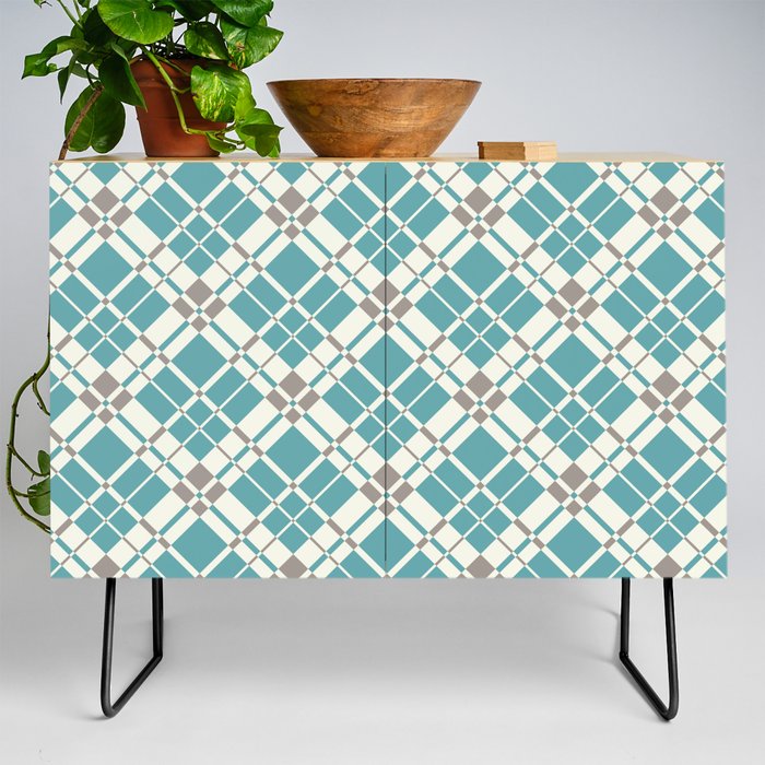 Cyan blue gingham checked Credenza